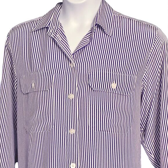 Vintage Rena Rowan Striped Button Up Shirt Size 12 Retro Pockets Vikings Purple - Picture 2 of 7